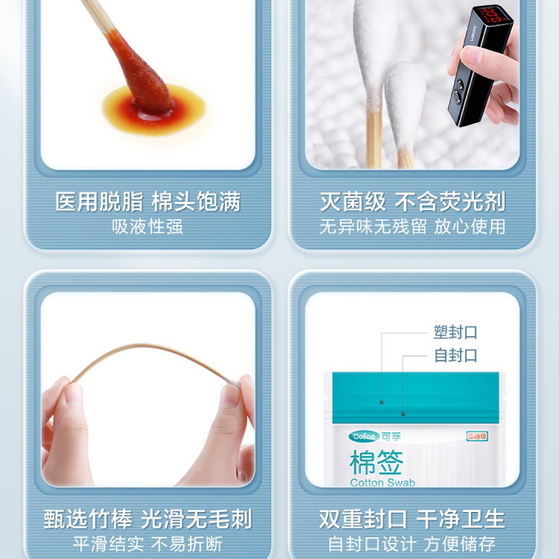可孚医用棉签一次性无菌消毒医疗用大头医药用棉棒单头棉花棒1428高清大图