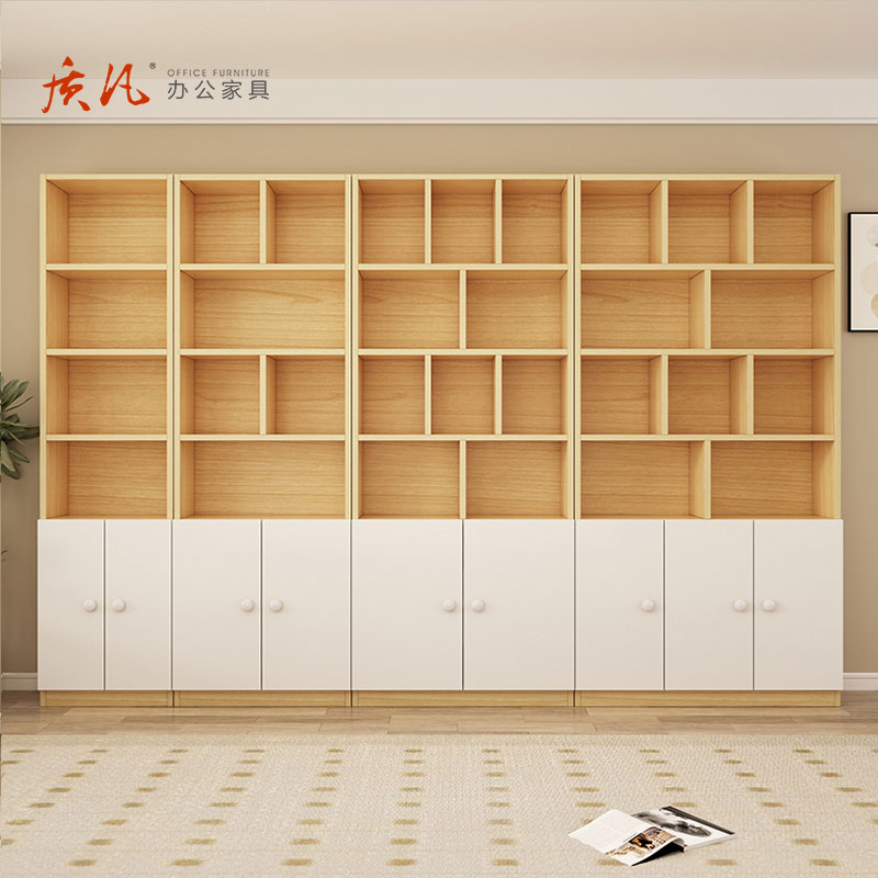 质凡全实木书架带门书柜落地置物架储物柜整墙展示柜 1200*240*2100mm高清大图