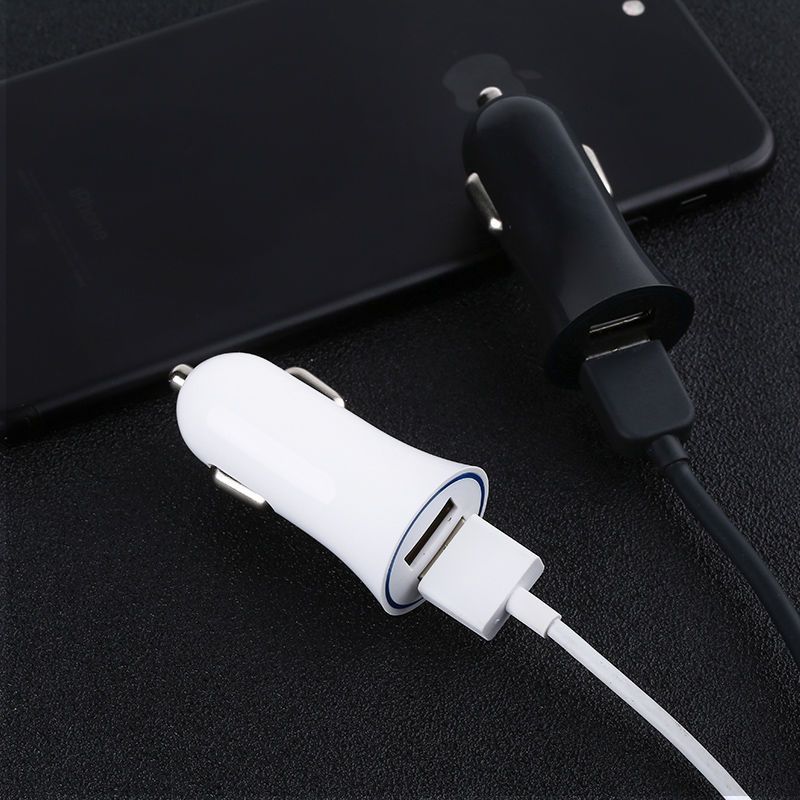 汽车手机充电器快充头车载充电器一拖二点烟器双usb智能车充12v白色车