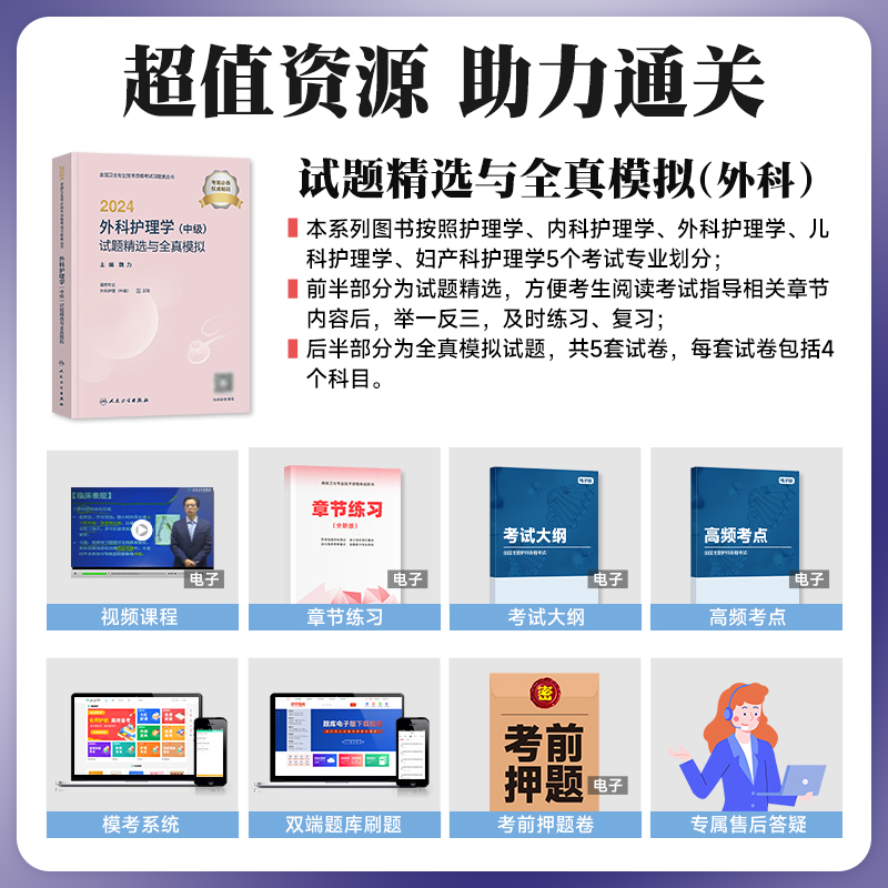[正版]24新版主管护师中级2024年人卫版外科护理学习题精选题库考前冲刺试卷2024卫生资格证考试用书外科主管中级章高清大图