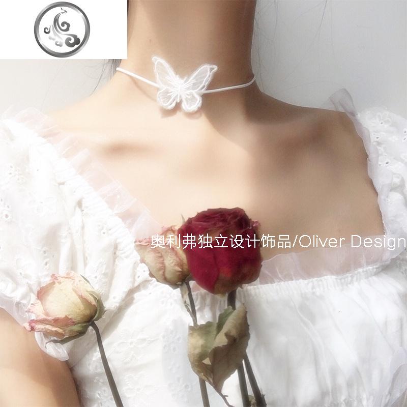 超仙气蕾丝蝴蝶choker项圈少女心网红锁骨链复古黑白网纱颈带项链_936高清大图
