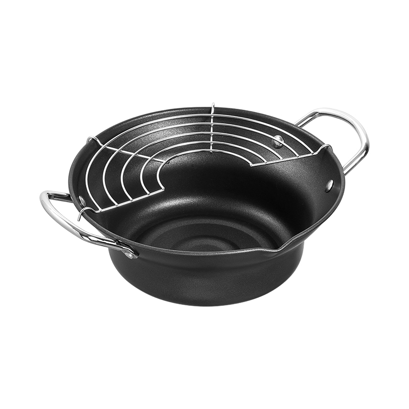 24cm[翻盖款]银色油炸锅(送温度计) 油炸锅家用迷你麦饭石不粘深煎锅