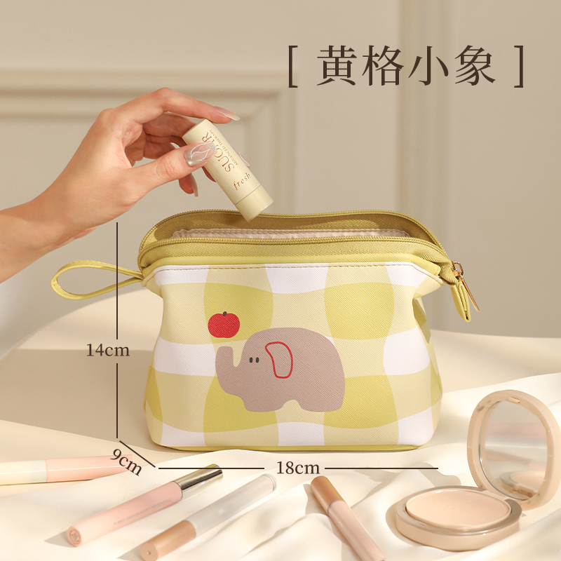 化妆包女2025新款便携式分区收纳外出小型化妆品包内收纳小包1085 黄格小象