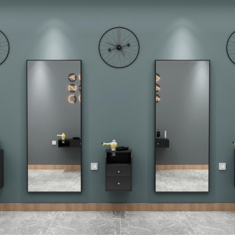 简约铝合金边框镜理发店专用镜子柜子闪电客一体美发带灯镜台发廊挂墙