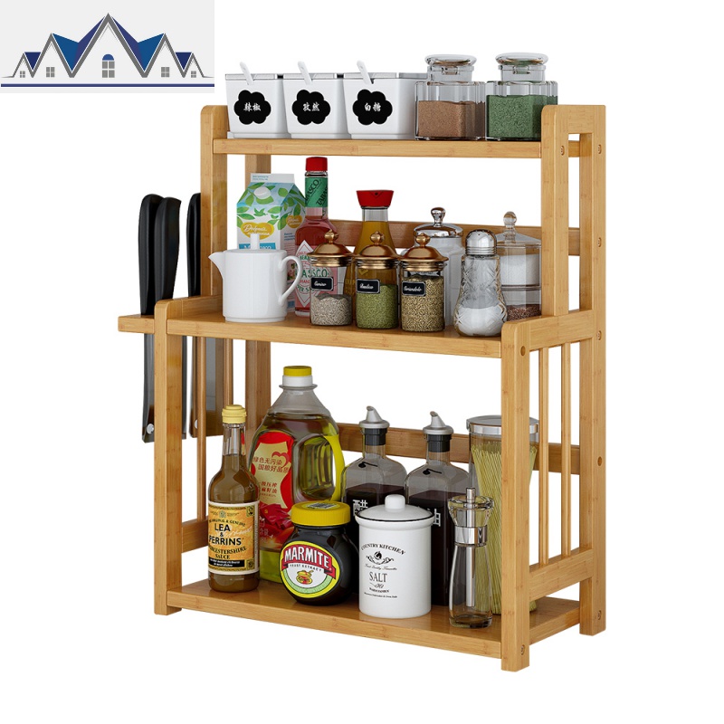 厨房置物架楠竹台面调味调料架刀架多层油盐酱醋多功能收纳储物架_4_721高清大图