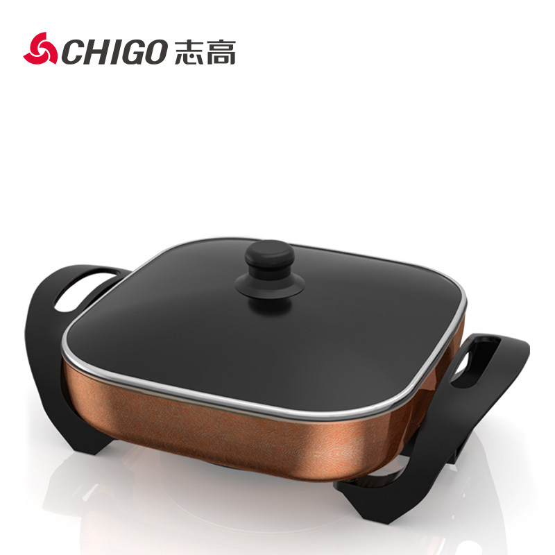 志高(CHIGO)电火锅H8三档调节4L容量多用途一体式韩式炒锅电热锅电煮锅金色