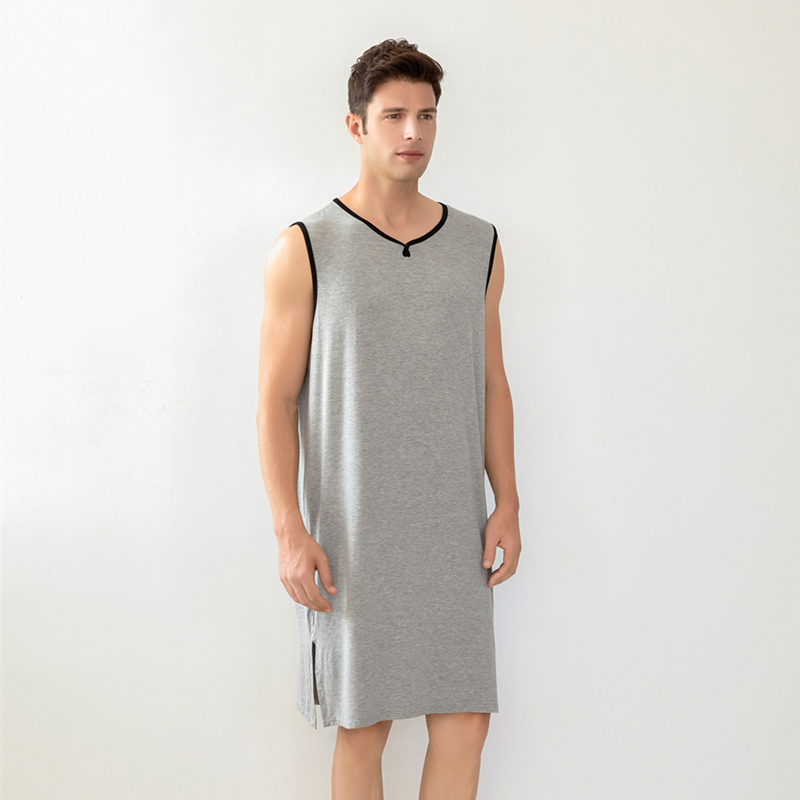 hlcoman冰丝长款无袖背心男莫代尔棉睡衣宽松加大码男士睡裙睡袍男夏