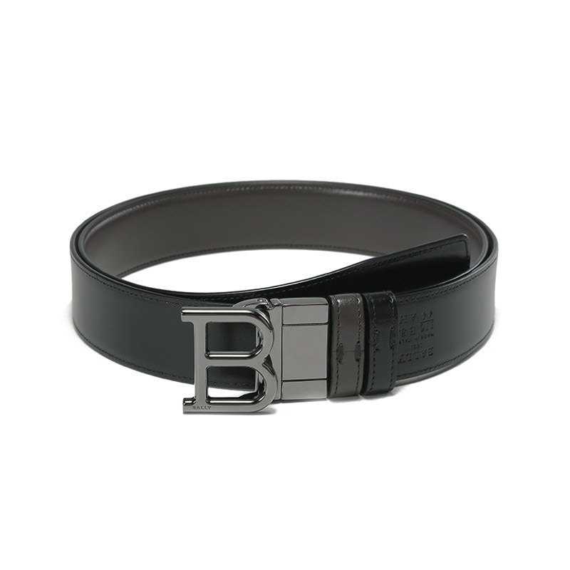 巴利bally奢侈品男士牛皮可裁剪b字搭扣板扣式双面皮带腰带b35m