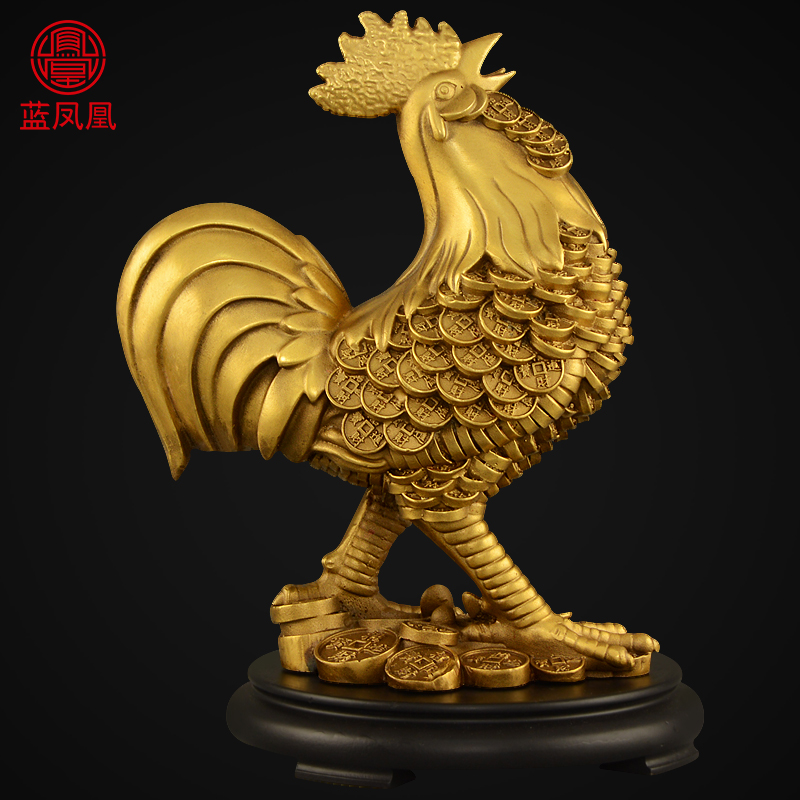 家柏饰(CORATED)铜鸡摆件 铜公鸡大号生肖鸡金钱母鸡卧室客厅 7号铜金钱公鸡+赠底座高清大图