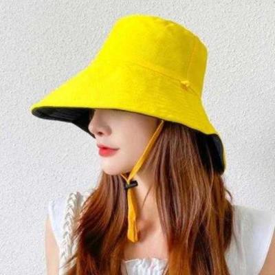 （双面款）姜黄和黑色送 国字脸适合的帽子方脸夏季头大韩版潮百搭出游遮阳帽紫外渔夫帽女