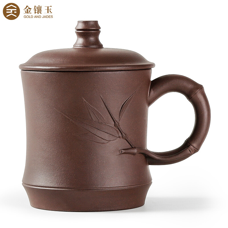 金镶玉 竹韵紫砂杯 泡茶杯茶具办公杯手工原矿紫泥水杯 450ml
