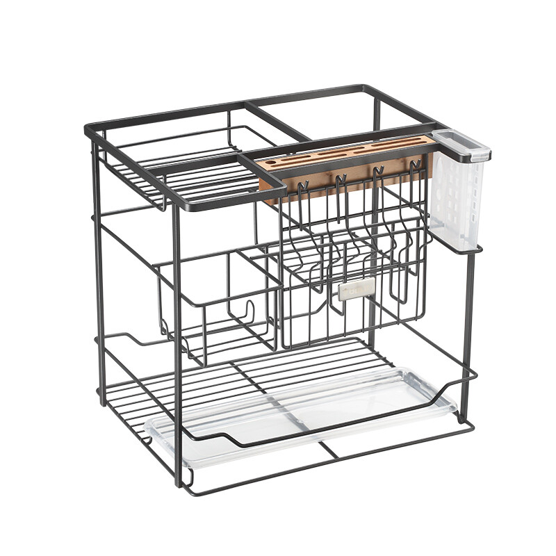 欧琳拉篮调味料拉篮105H黑色不锈钢调味拉篮橱柜拉篮多功能橱柜置物架高清大图