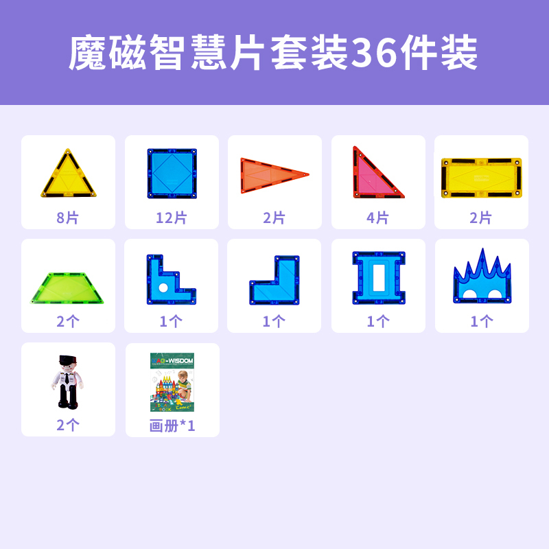 科博[魔磁智慧片]36片装凹槽透光磁力片 儿童强磁力拼搭玩具模型构建磁力片积木男孩女孩玩具