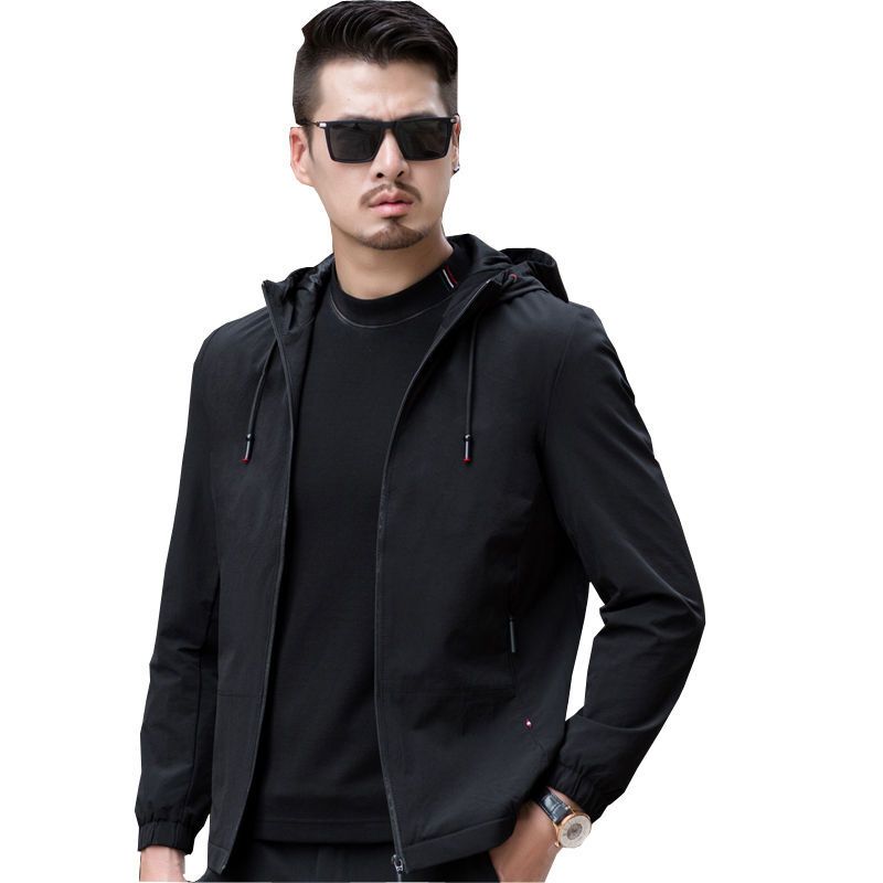 梵克公牛秋季新款男士连帽薄款夹克商务休闲免烫短外套中青年男装风衣