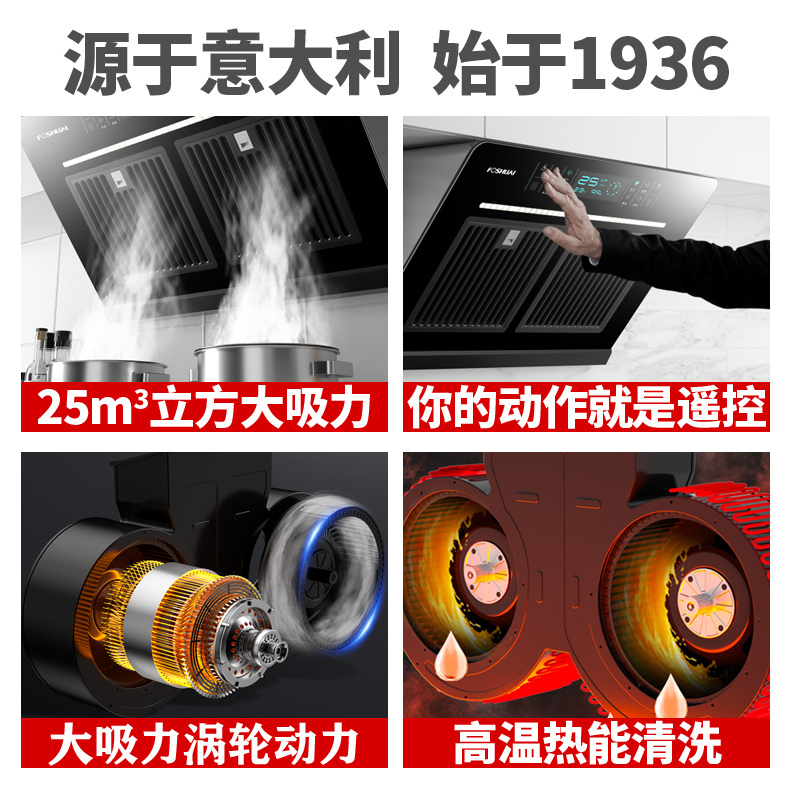 方帅(FOSHUAI)25m³双电机油烟分离 家用抽油烟机单机侧吸式 C02厨房大功率大吸力吸烟机自动清洗排烟罩挥手感应