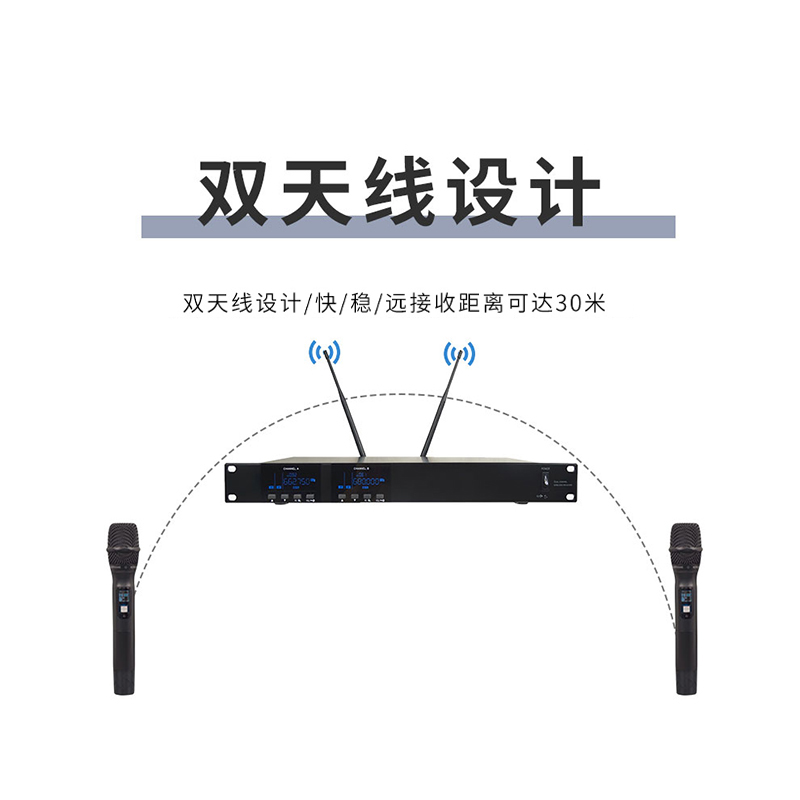 润普Runpu RP-WH9002S 会议室礼堂报告厅直播/演讲/智慧教育真分集专业无线一拖二手持式麦克风高清大图
