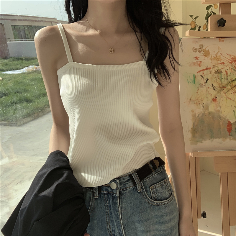 小背心女2020新款网红白色修身短款无袖打底上衣内搭针织外穿吊带