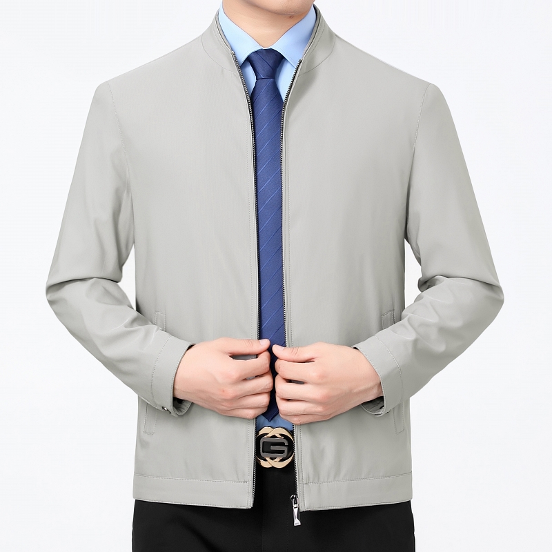 专柜正品劲霸男装春季新款夹克中年宽松爸爸翻领茄克外套男新款夹克男士翻领拉链款桑蚕丝茄克男纯色政务外套梦特娇金利来七匹狼 185/100A 8086灰白立领
