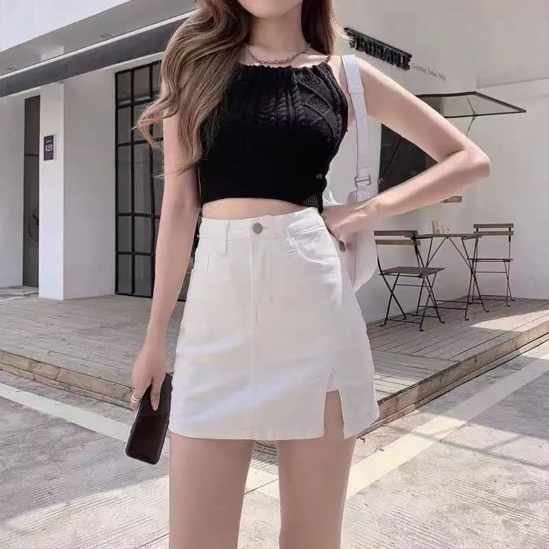 高腰侧开叉牛仔半身裙女夏季2022新款显瘦a字辣妹包臀弹力短裙子莎丞图片