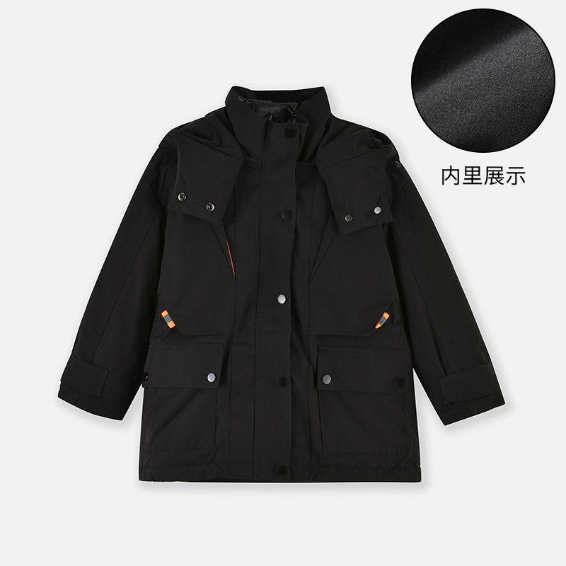 【1件3.5折】铅笔俱乐部秋冬新款男童羽绒服中大童防风保暖外套儿童中长款 黑色 140cm
