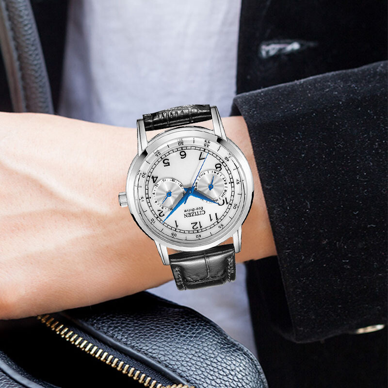 手表光动能男表钢带男士腕表小蓝针ao900006b美国直邮正品日韩品牌