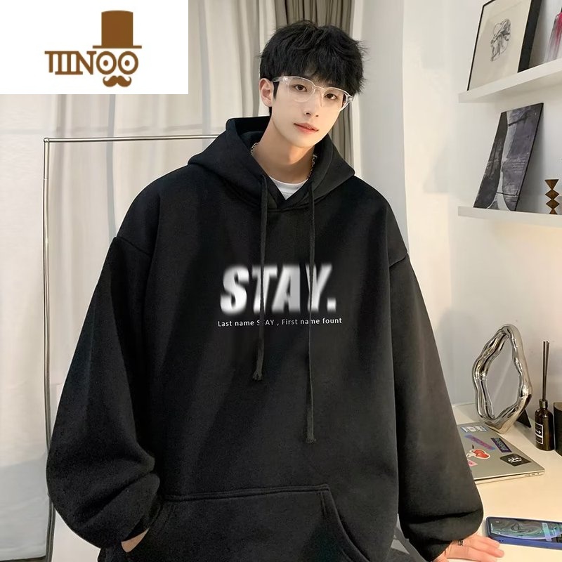 YANXU港风连帽卫衣男2023新款宽松套头帽衫宽松百搭青少年上衣服高清大图