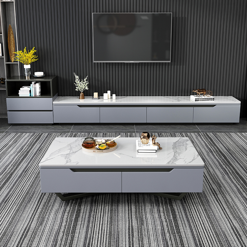 欧梵森 岩板茶几电视柜组合小户型客厅家具轻奢意式风岩板现代简约