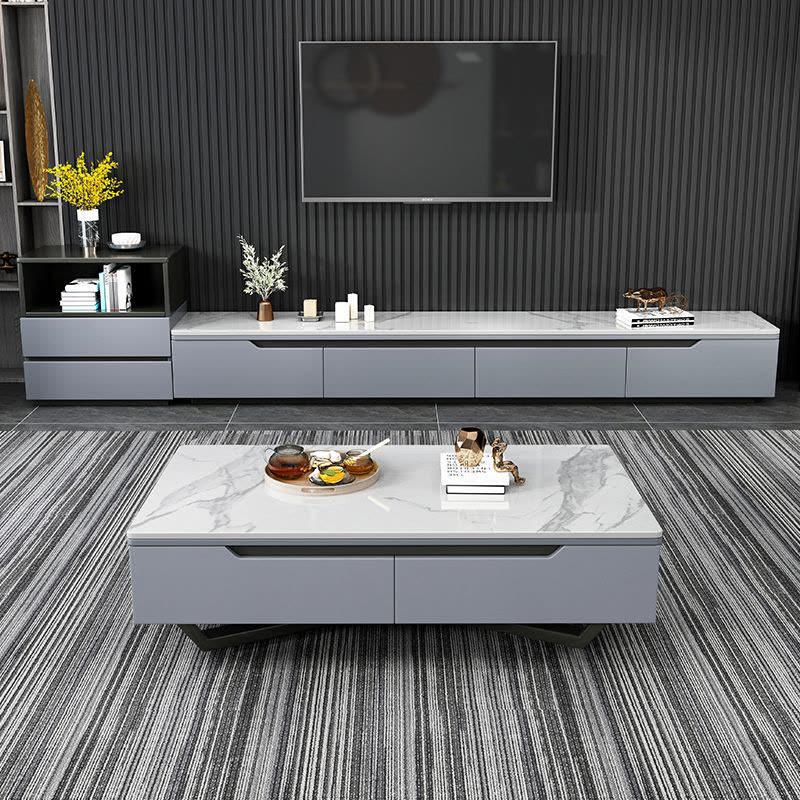 欧梵森 岩板茶几电视柜组合小户型客厅家具轻奢意式风岩板现代简约套装北欧大小户型极简百搭储物柜图片