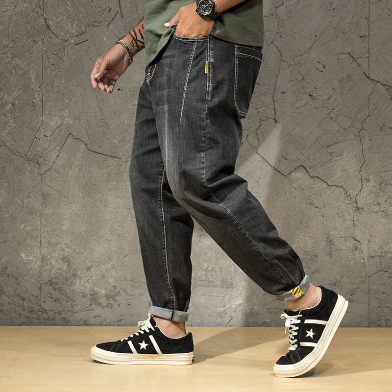 2020束脚哈伦牛仔长裤男宽松胖人200帅气薄款透气特大号帅气 图片颜色