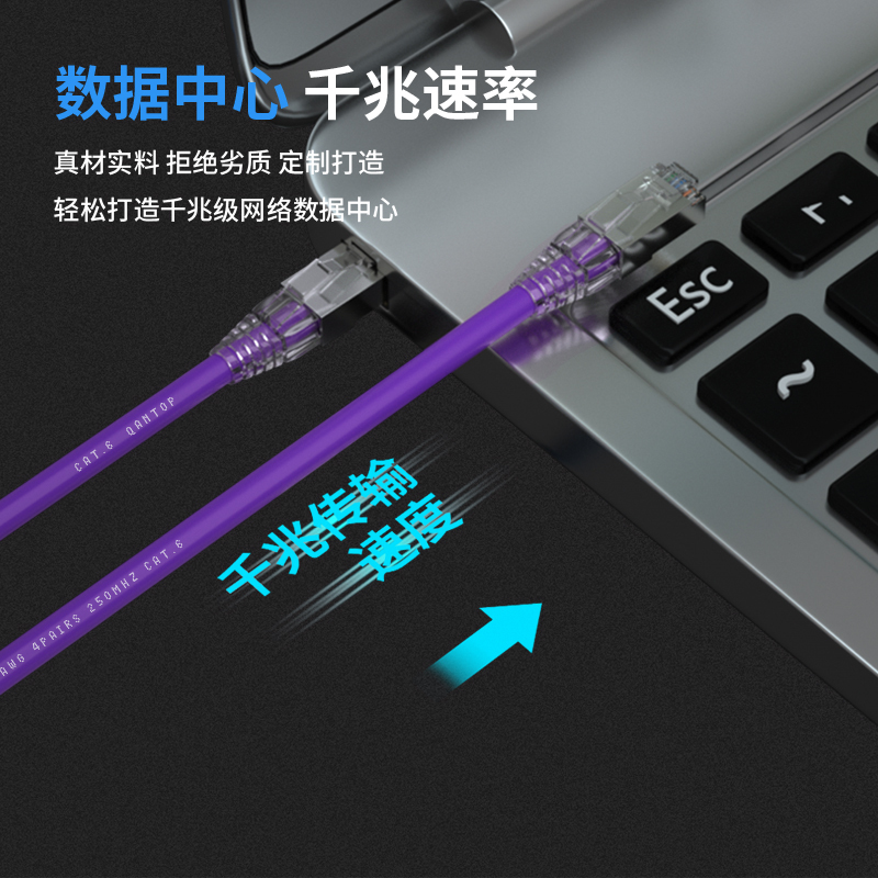 千天(QANTOP)CAT6网线工程家用宽带监控电脑跳线无氧铜芯双绞六类千兆高速成品网线数据机箱布线系统非屏蔽可定制紫色
