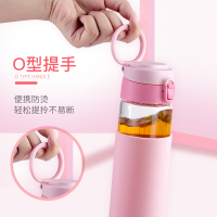 OEN2GO玻璃杯弹跳盖过滤耐热隔热女学生可爱花茶便携随水杯弹跳杯480 ml