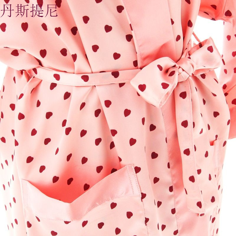 睡衣女秋丝绸缎性感睡裙套装家居服甜美秋冬款带裙睡袍两件套女