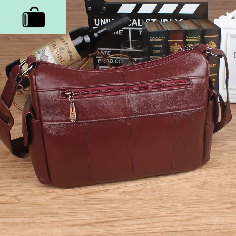 真皮斜挎包中年女士单肩包头层牛皮女包软皮妈妈包挎包小方女包包NEWLAKE高清大图