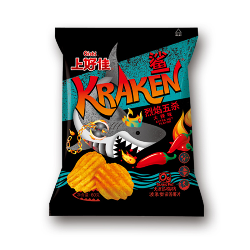 上好佳鲨波浪型田园薯片火辣味60g袋