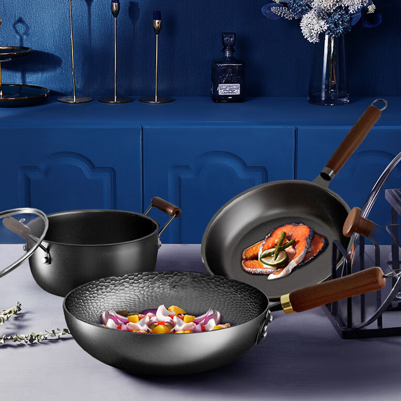 温仑山锅具三件套耐磨反腐不易生锈窒化炒锅三件套VE1204高清大图