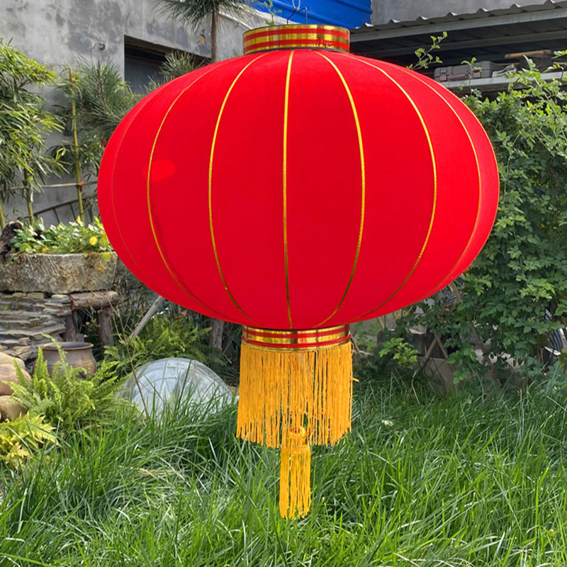 植绒大红灯笼福字灯笼绸布户外防水新年铁口灯笼-60#直径37厘米[植绒布]一个高清大图
