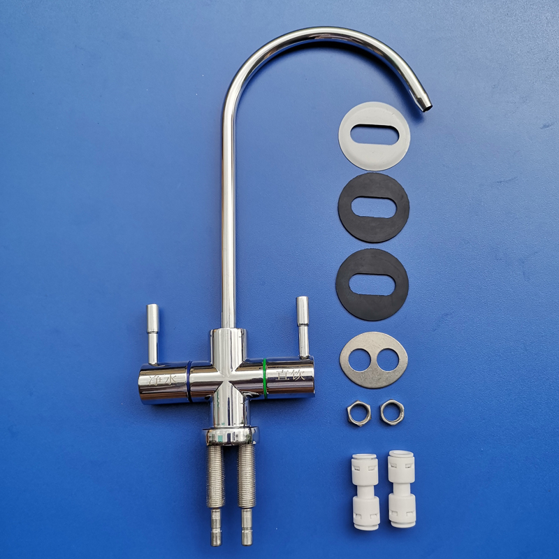 净水器出水龙头家用净水机不锈钢鹅颈三叉美式双出水2分龙头配件美式
