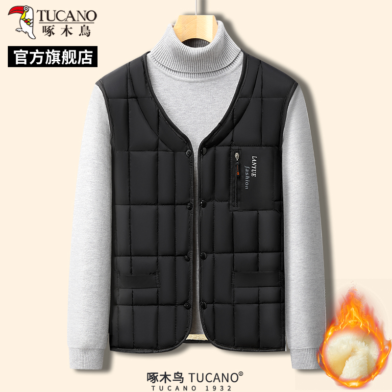 啄木鸟2025冬季新款男士加绒加厚马甲中老年爸爸装外套保暖背心爸高清大图