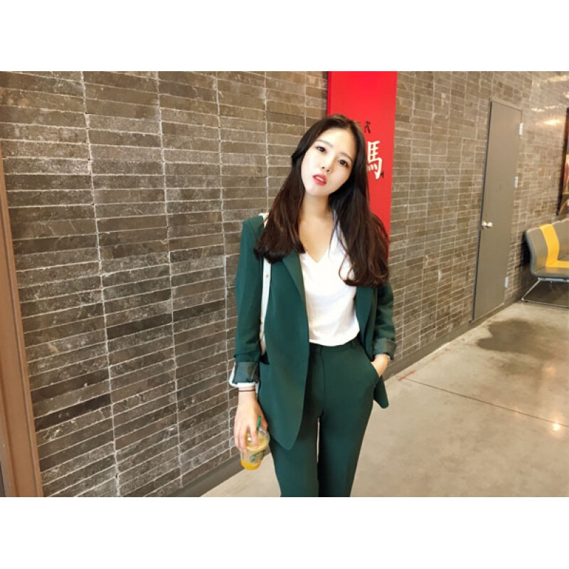 2018韩国韩版休闲显瘦小西装外套哈伦九分裤套装两件套女潮