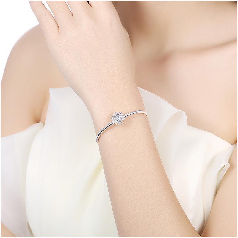 B266 Fashion Bracelet 日韩女开口手镯可节雪花镀925纯银首饰