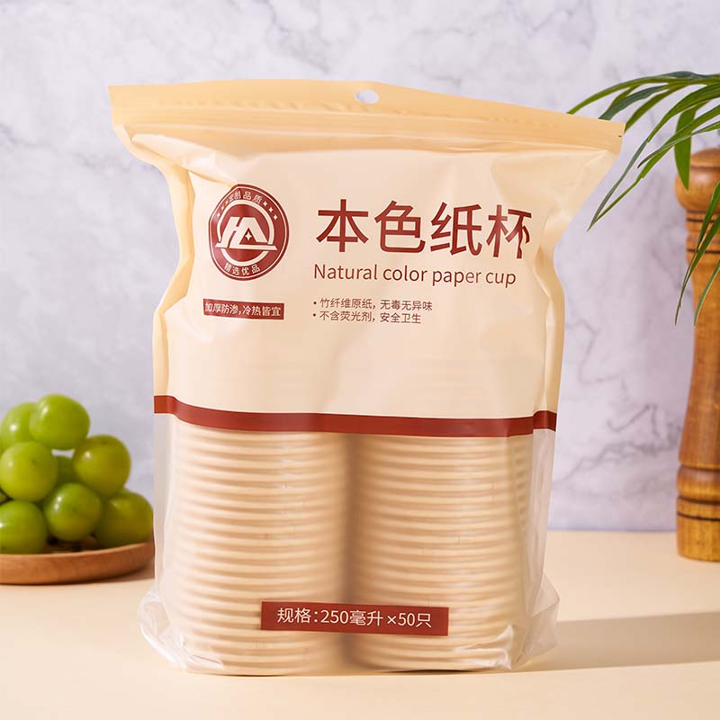 宏创优品一次性加厚本色纸杯竹浆安全无味大容量 250ml50只装*2