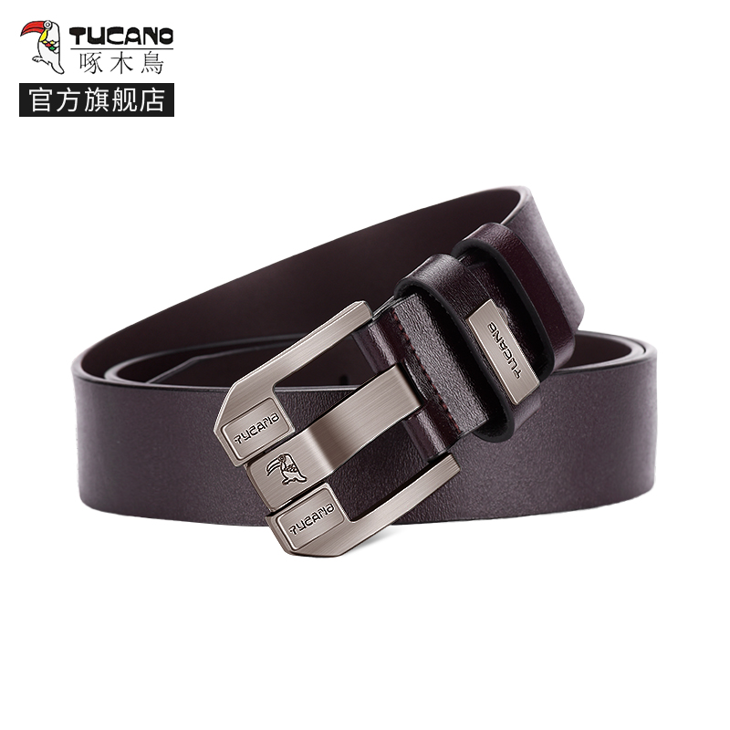 啄木鸟皮带男士真皮针扣腰带2025新款商务休闲正品牛皮裤带男啄扣高清大图