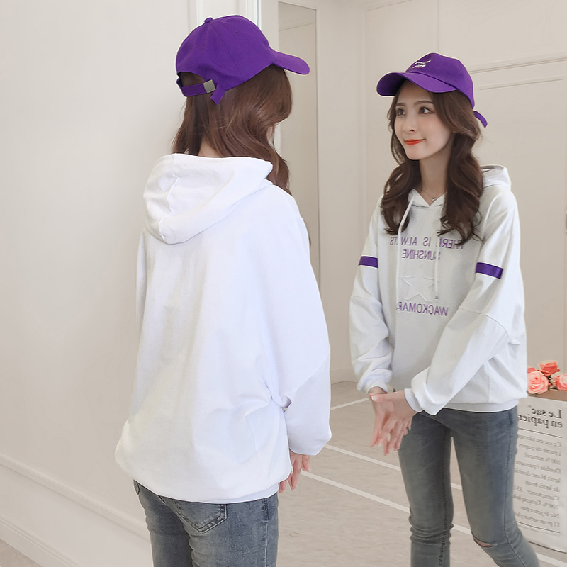长袖卫衣女中学生校园春秋新款连帽宽松简约2018春秋打底薄外套潮