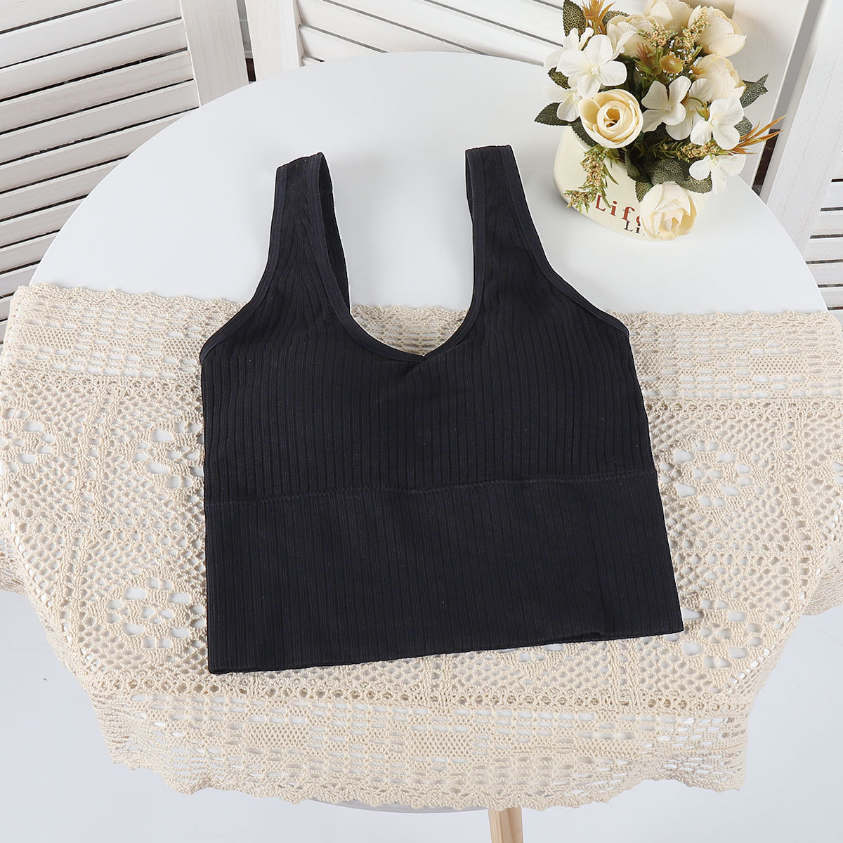 hlcoman夏季网红款针织美背内衣运动无袖吊带背心女打底v领内搭抹胸外