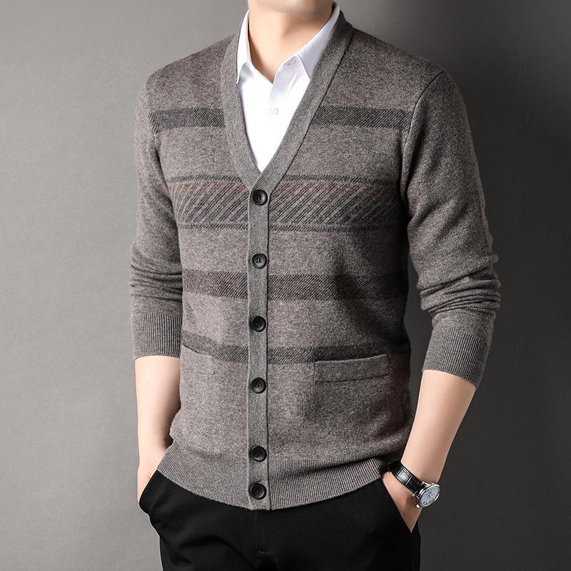 恒源祥品牌新款男装服饰100纯羊毛衫男士开衫针织衫中年男式毛衣外套