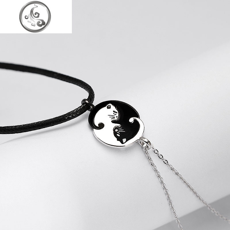 猫咪情侣项链一对纯银情侣款拼接简约文艺刻字森系送男女朋友 JiMi 【猫咪情侣项链】一对