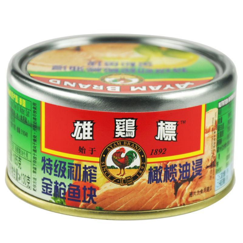 雄鸡标特级初榨橄榄油浸金枪鱼块185g