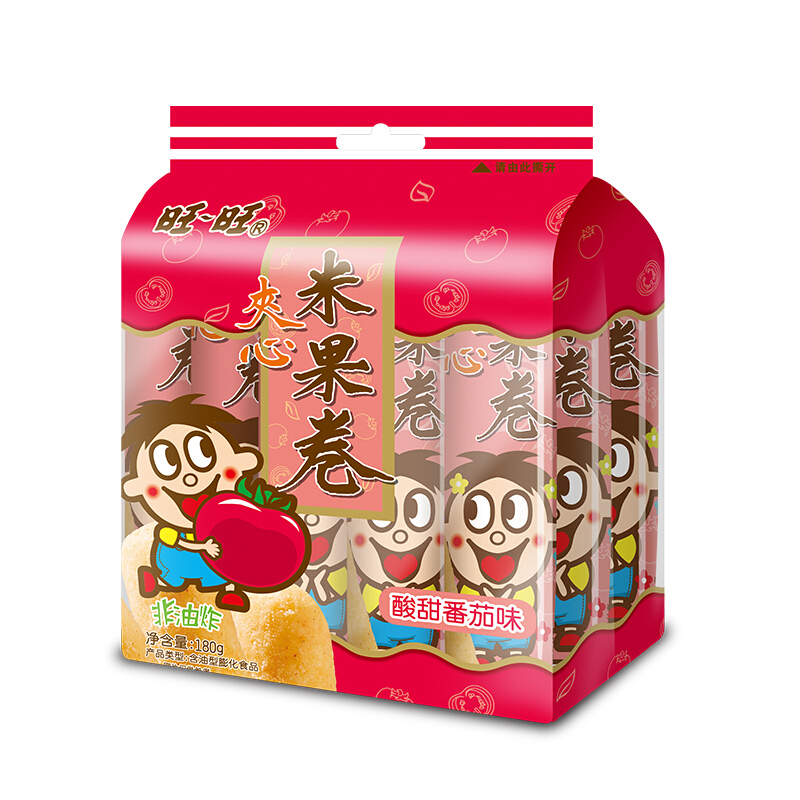 旺旺 夹心米果卷 零食 膨化食品 饼干糕点 番茄味 180g