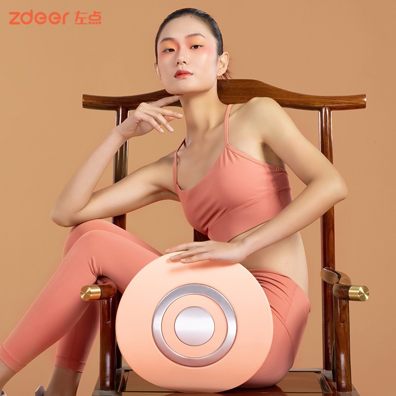 左点智能腰椎按摩器牵引舒缓器瑜伽腰部支撑器靠垫家用热敷按摩仪 朱柿橙[插电款]
