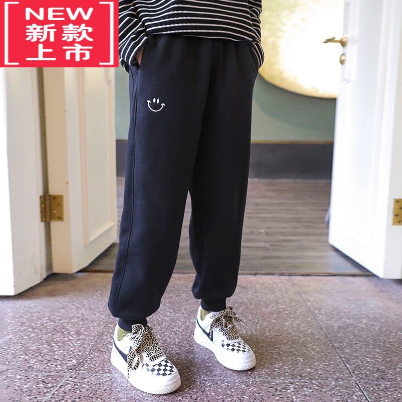 可莉允女童裤子加绒加厚2022秋冬新款时尚笑脸运动裤束腿休闲卫裤保暖保暖裤图片